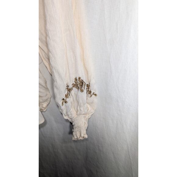 Elie Tahari Ivory Balloon Sleeve Embroidered Blouse Womens L Tassel Boho Guazey - Picture 4 of 7
